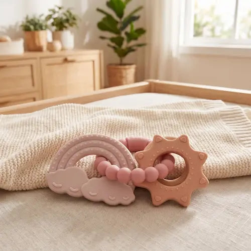 anneau dentition bébé rose pose serviette meuble