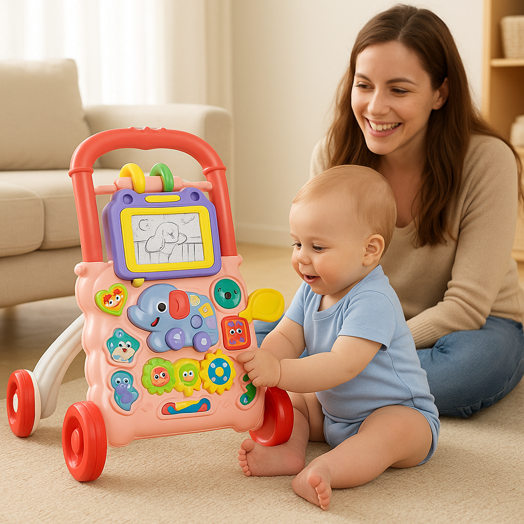 bebe assis joue jouet bebe 1 an maman surveille