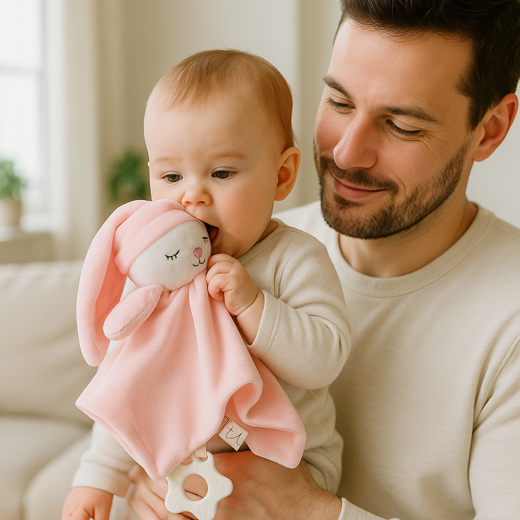 bebe mordille doudou naissance bouche papa regarde bebe