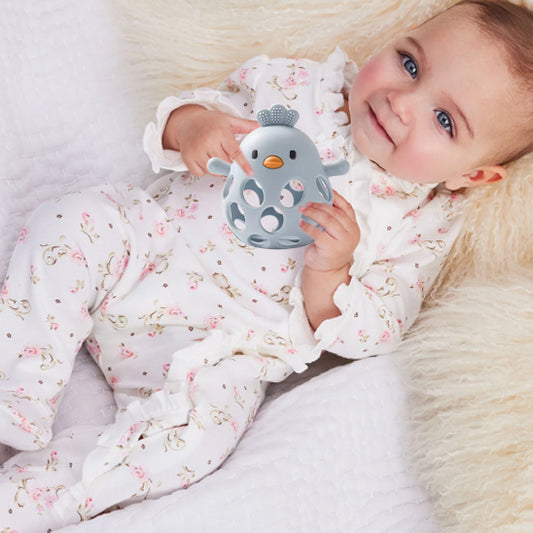 bebe tient anneau de dentition bebe silicone bleu