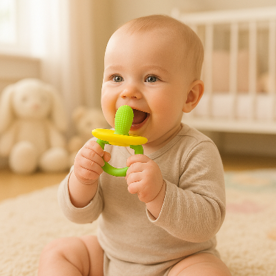bebe tient anneau de dentition bouche