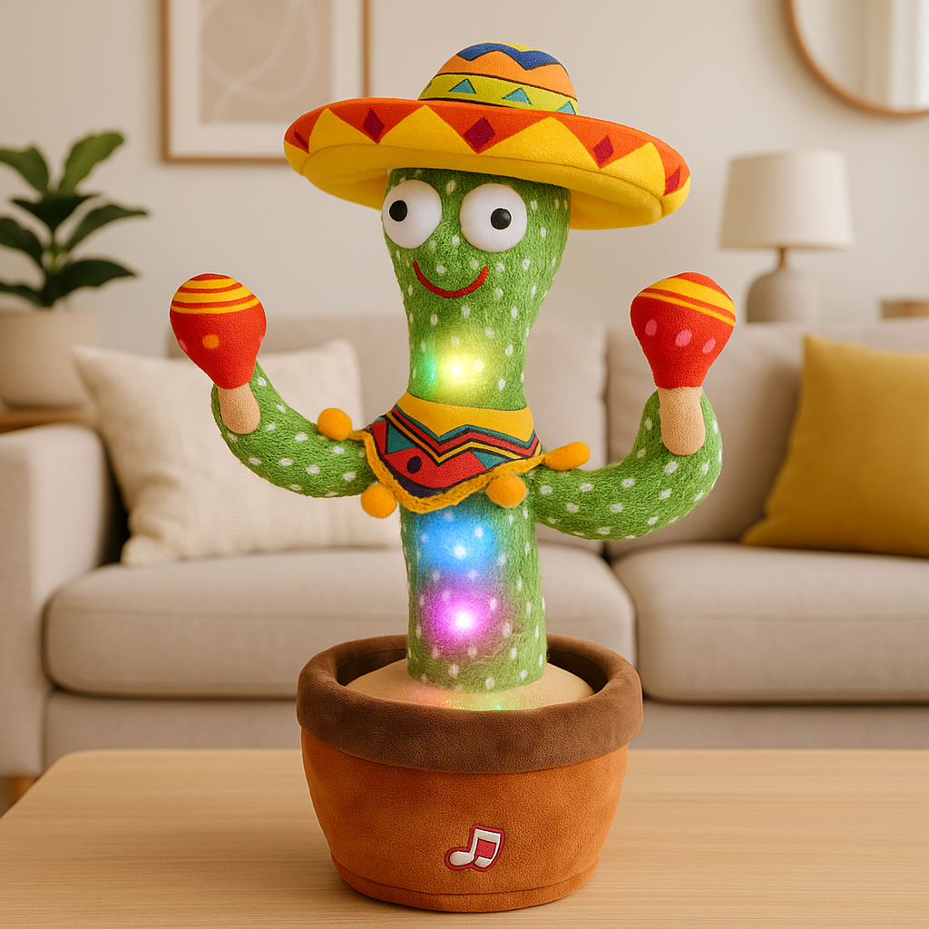 peluche interactive cactus lumineux musicien mexicain