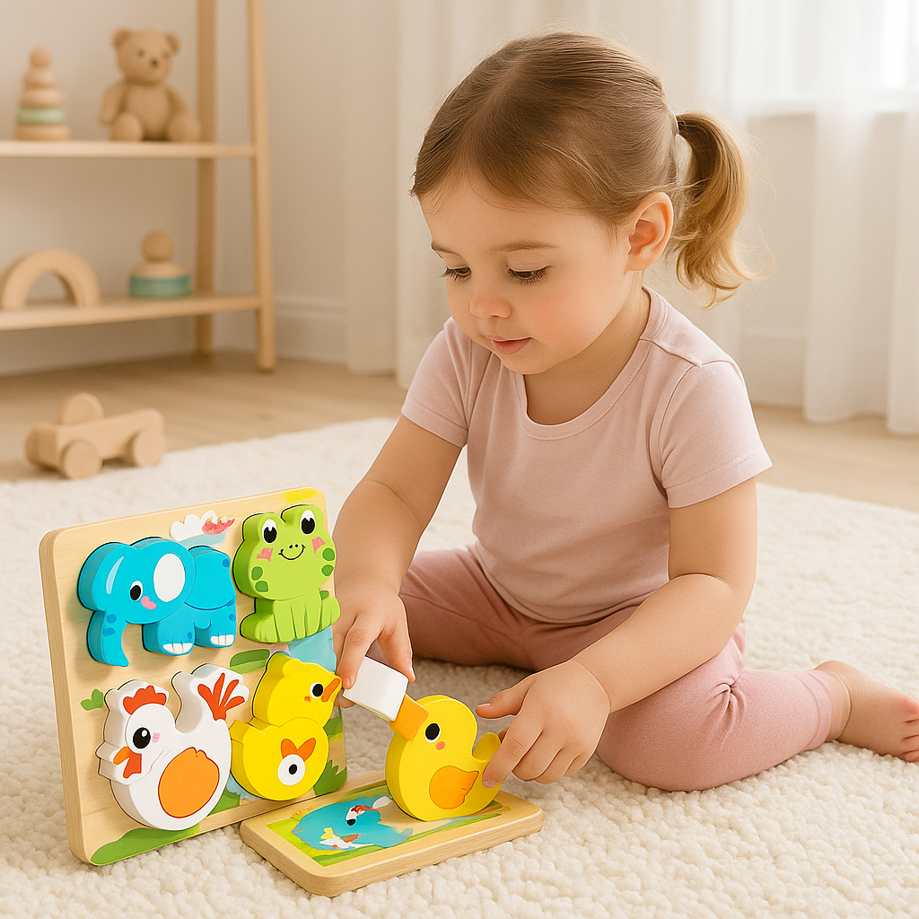 petite fille joue puzzle bebe chambre