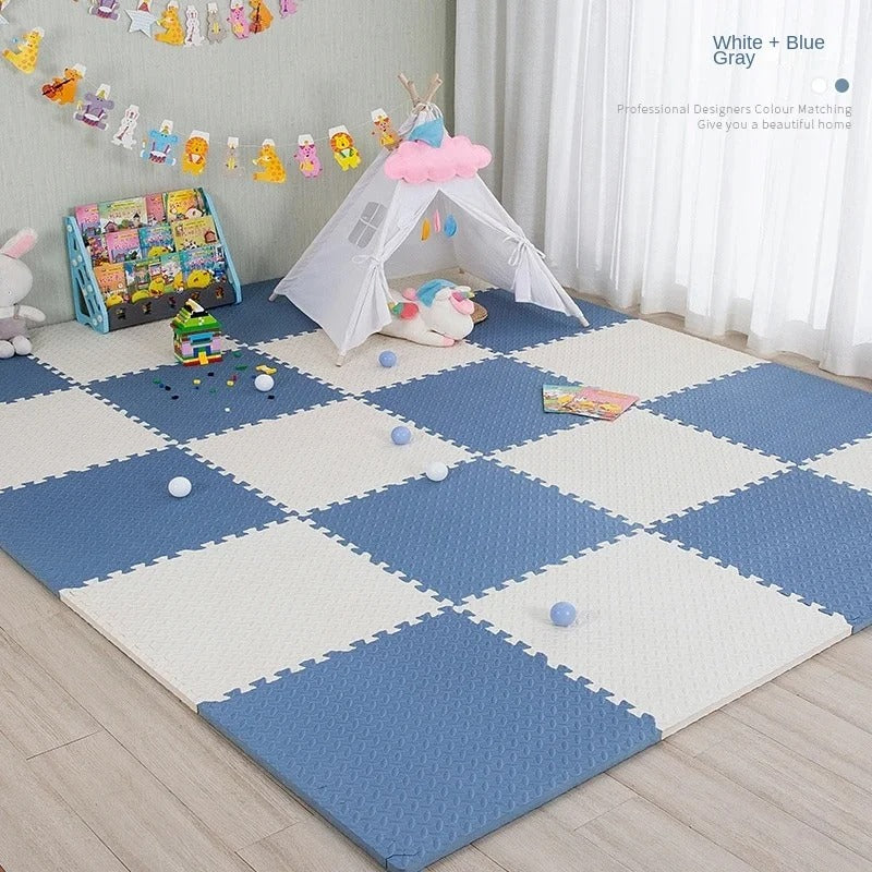 tapis en mousse puzzle blanc bleu combinées