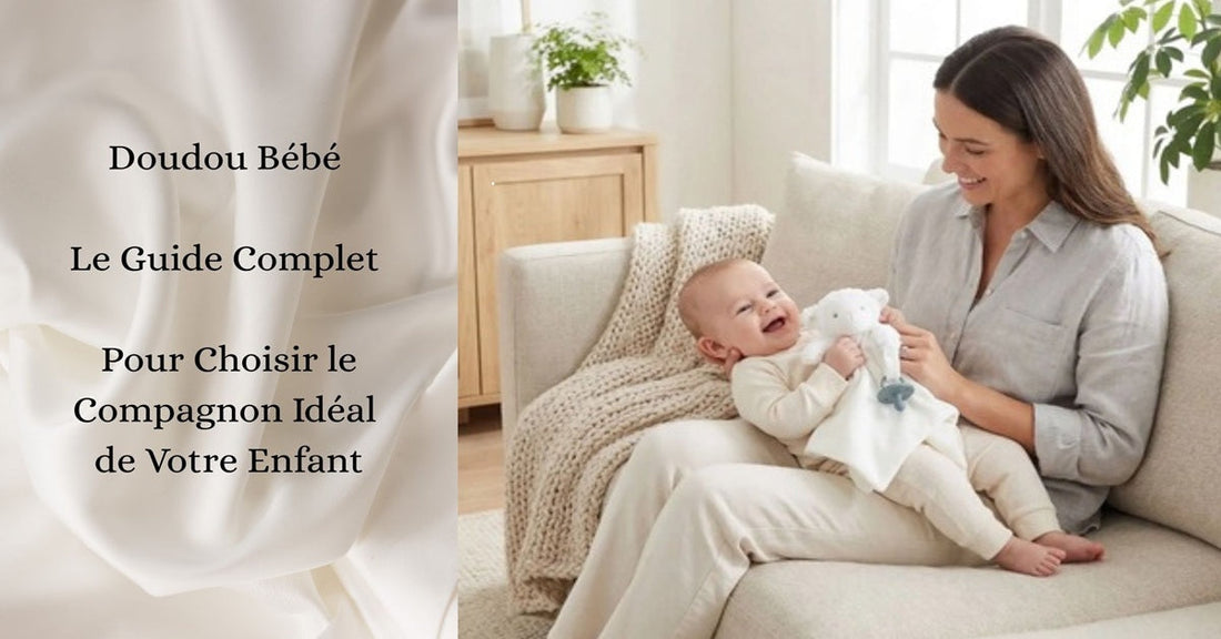 bebe souriant genoux maman canape avec doudou bebe dans mains