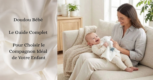 bebe souriant genoux maman canape avec doudou bebe dans mains