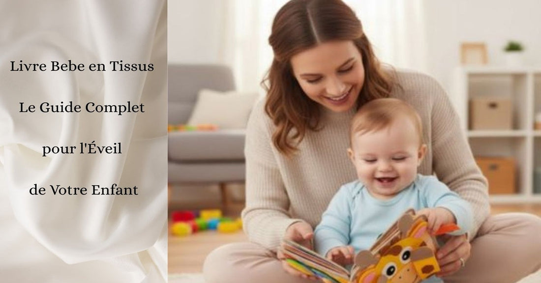 Maman bébé regarde livre bebe en tissus éveil développement langage