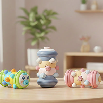 Jouet bebe 1 an trois rouleaux rampant vert bleu rose