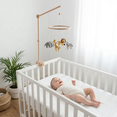 Support en bois pour mobile fixe berceau bebe regarde mobile
