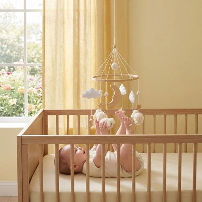 bebe allonge berceau leve mains pieds touche mobile bebe