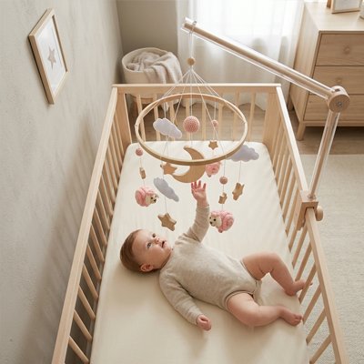 bebe allonge dos berceau attrape hochet mouton mobile pour bébé