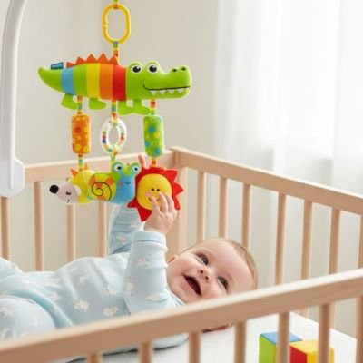 bebe allonge dos berceau joue elements suspendus hochet bebe crocodile