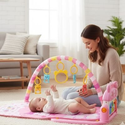 bebe allonge dos sous arche deveil leve mains maman sourit