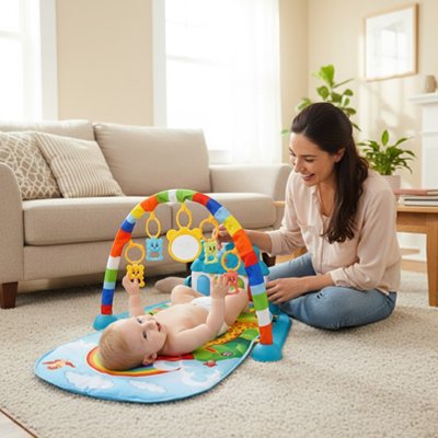 bebe allonge dos tapis deveil bebe colore maman surveille