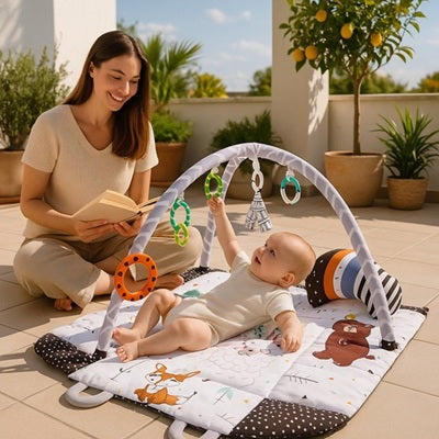 bebe allonge tapis d eveil bebe saisit hochets