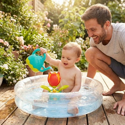 bebe arrosoir verse eau jouet baignoire bebe tulipe papa surveille