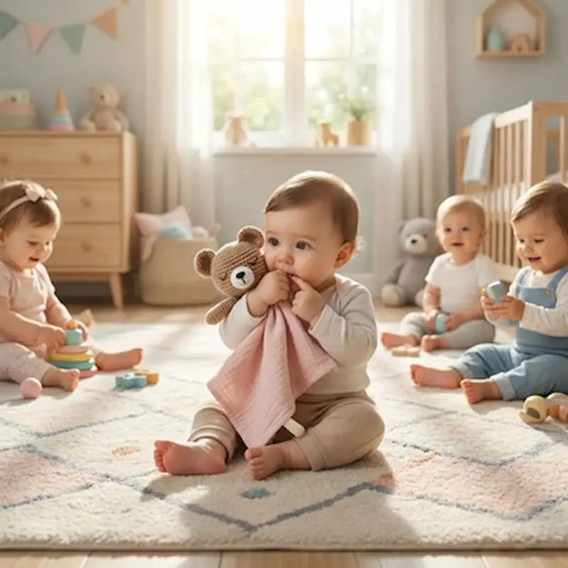 bébé assis avec enfants crèche câline doudou bébé ourson crochet