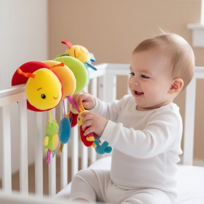 bebe assis berceau joue hochet pour bebe enroule barre berceau