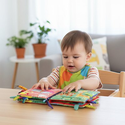 bebe assis chaise est captive par livre bebe en tissus