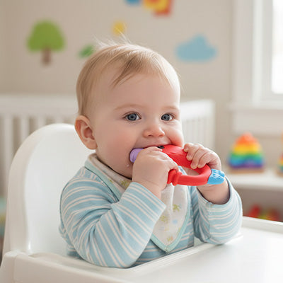 bebe assis chaise haute mord anneau dentition bebe perroquet rouge