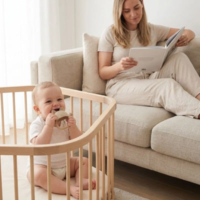 bebe  assis parc mordille anneau de dentition bebe maman lit