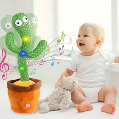bébé assis regarde peluche interactive cactus danse chante