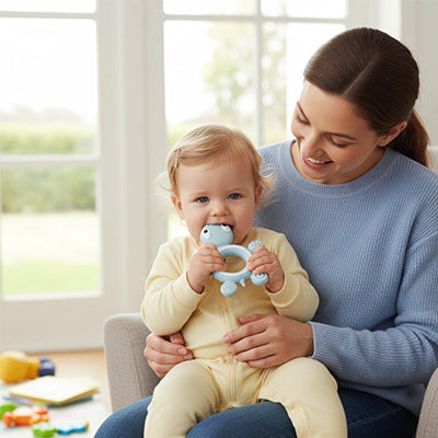 bebe assis sur maman mordille anneau dentition bebe tortue
