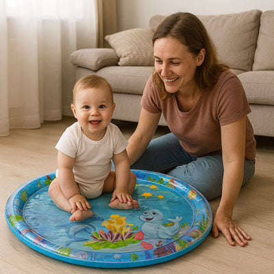 bebe assis tapis de jeu bebe maman sourit