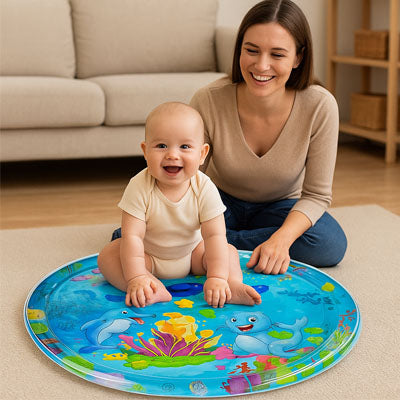 bebe assis tapis de jeu maman assis sourit