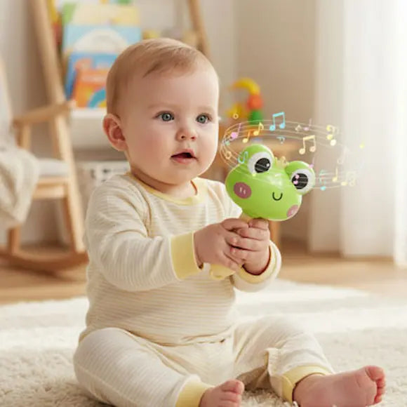 bébé assis tapis joue hochet pour bebe grenouille