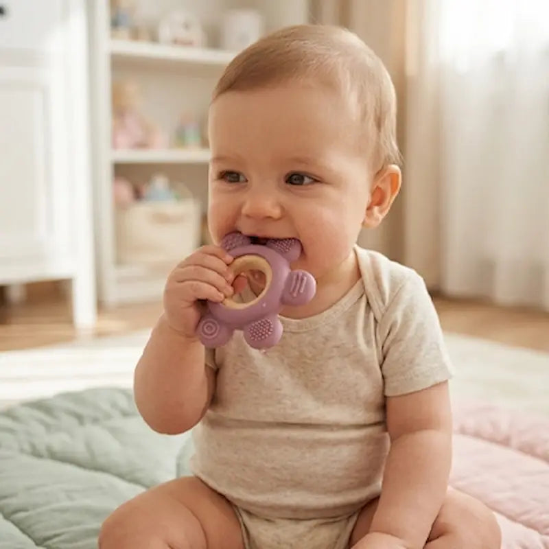 bébé assis tapis mord anneau dentition bebe violet
