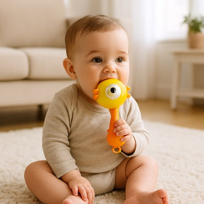 bebe assis tapis mordille hochet pour bebe poussin