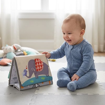 bébé assis tapis mousse touche livre bebe en tissus-elephant