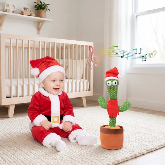 bébé assis tapis regarde peluche interactive cactus bébé noël