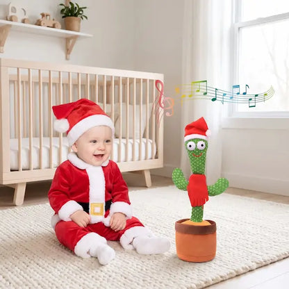 bébé assis tapis regarde peluche interactive cactus bébé noël