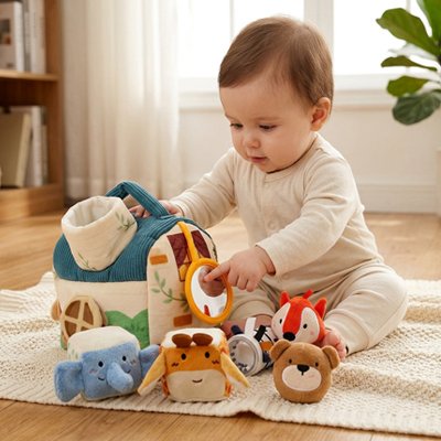 bébé assis tapis touche miroir intégré cube d'activite bebe
