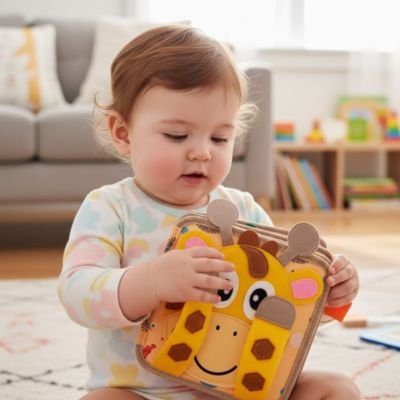 bebe attentionné tient livre pour bebe girafe