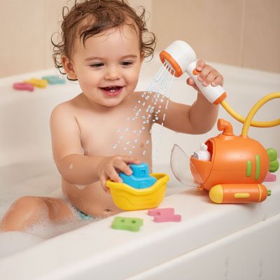 bebe bain mousseux tient pommeau douche jouet baignoire bebe