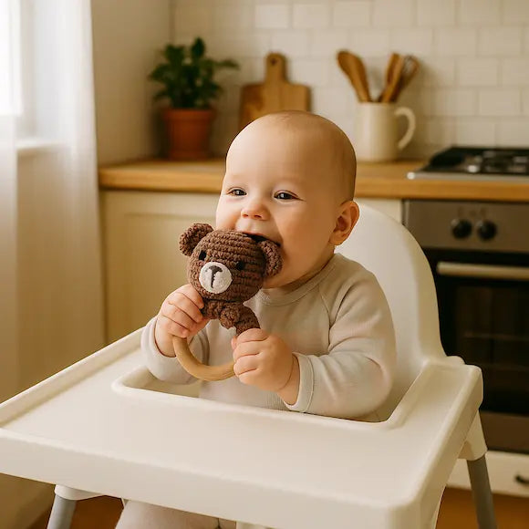bébé chaise haute mord hochet bebe ourson