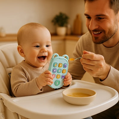 bebe chaise jouet bebe 1 an papa donne repas bebe