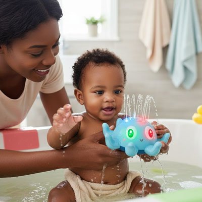 bebe dans bain avec jouet baignoire bebe maman tient bebe
