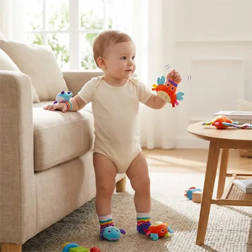 bébé debout habille hochet bebe chaussettes poignets