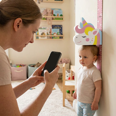 bebe debout sous toise enfant licorne maman photographie