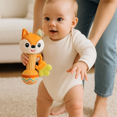 bebe debout tapis tient hochet bebe maman tient bebe