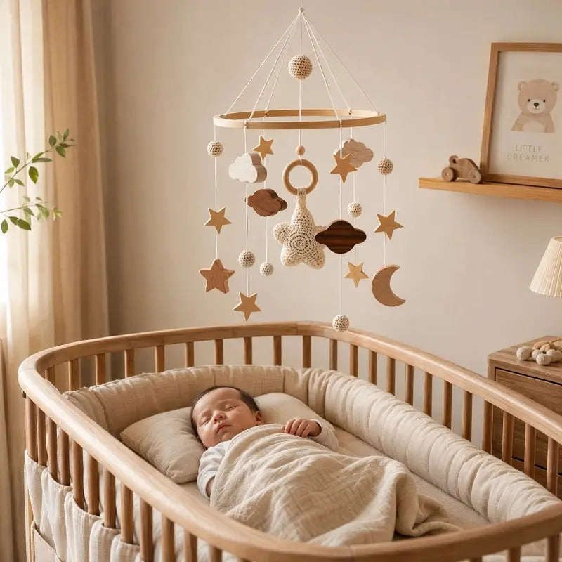 bébé dort allongé dos mobile bébé fixe plafond