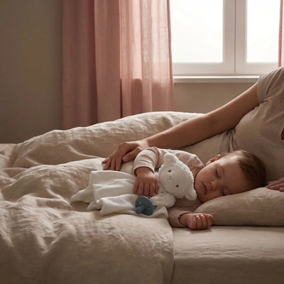 bebe dort avec doudou bebe sur lit maman qui dort aussi