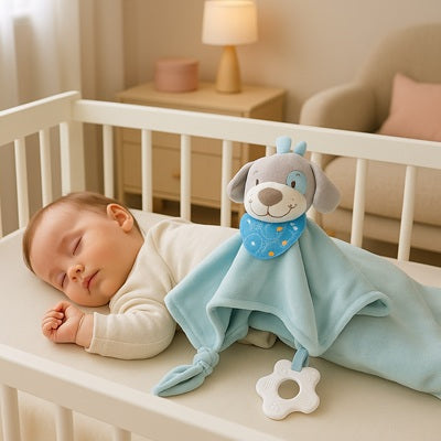 bebe dort berceau blanc doudou bebe sur lui