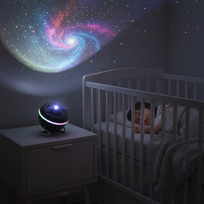 bebe dort berceau chambre galaxie veilleuse projection bebe