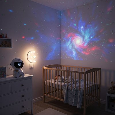 Bébé dort berceau cosmos projeté veilleuse projection bebe
