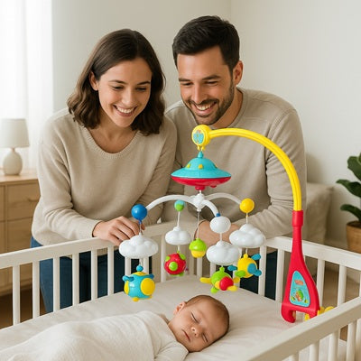 bebe dort berceau mobile musical bebe parents regardent bebe